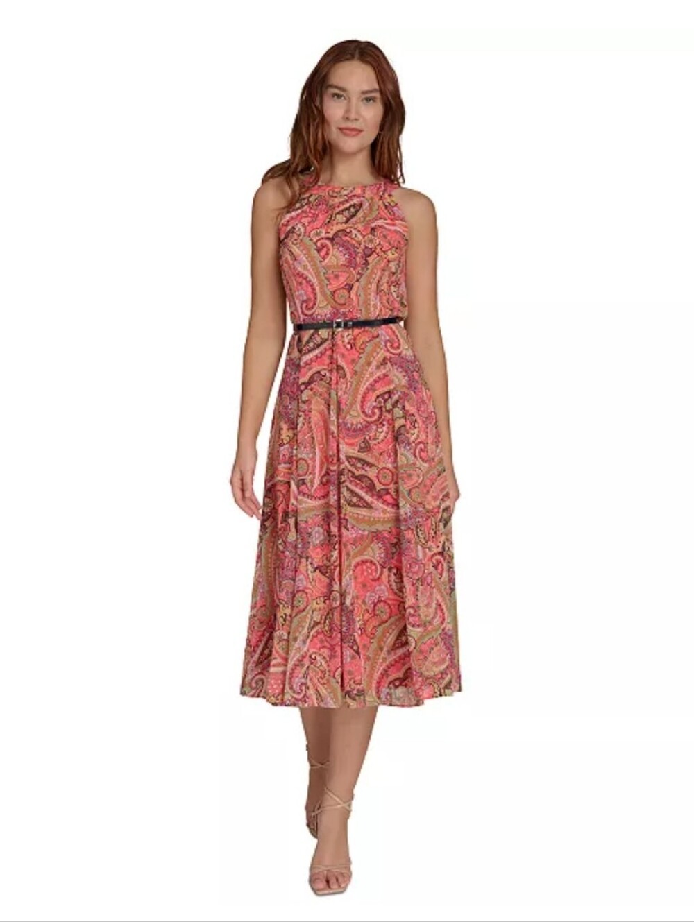 NWT Tommy Hilfiger Paisley Maxi Dress Pink Coral Sleeveless Size 14 $129